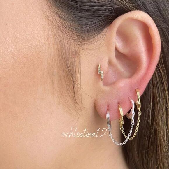 NEW Silver Plated Double Pierced Handcuff Hoop Earrings - Picture 2 of 10